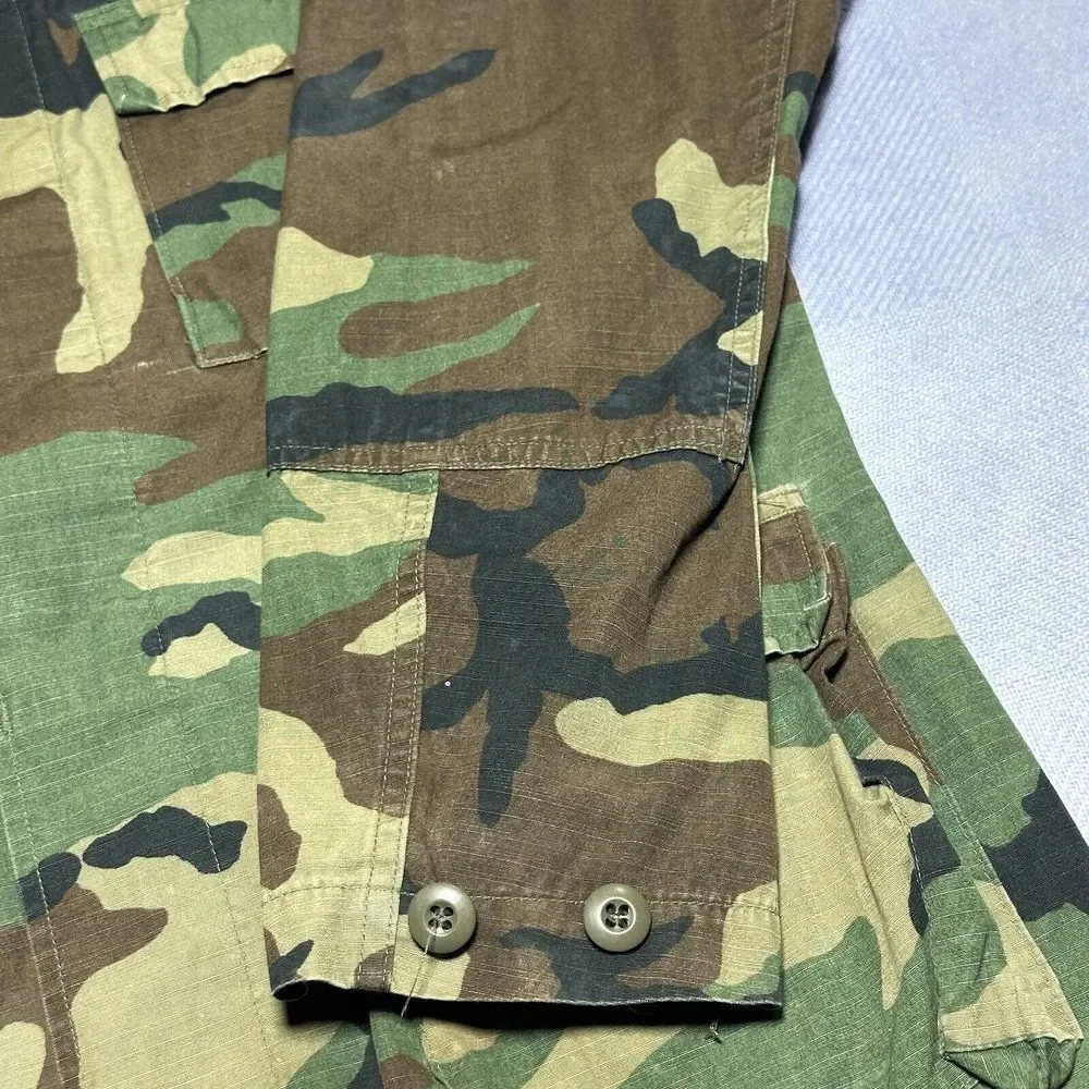 Vintage 1980s Army‎ Woodland Camo Hot Weather Coat Combat BDU Size Small Long